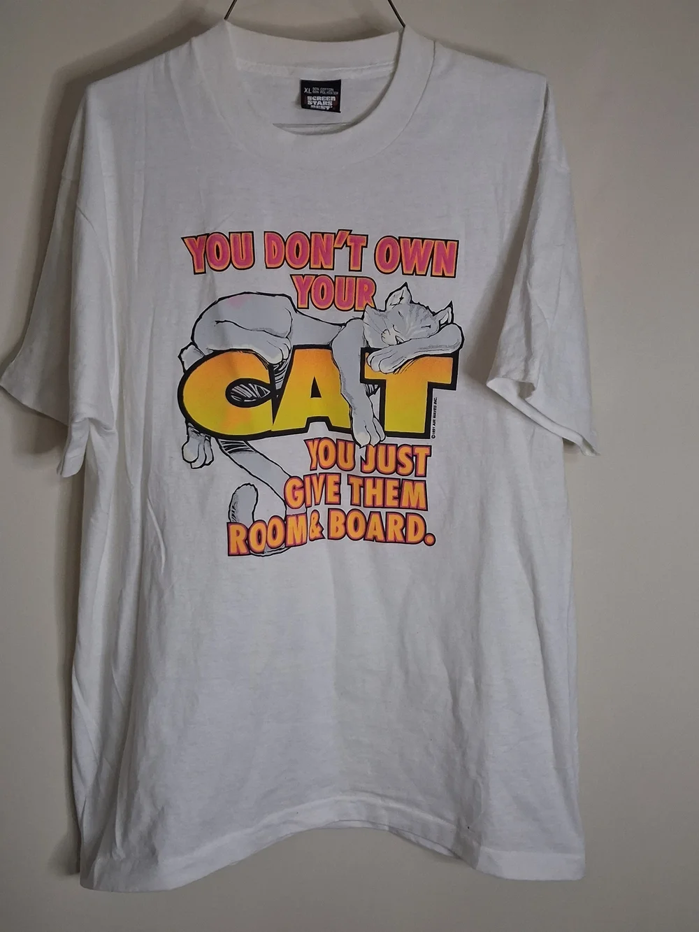Vintage 1990's Cat Graphic Tee. You Don't Own Your Cat Design. Women's Size XL.